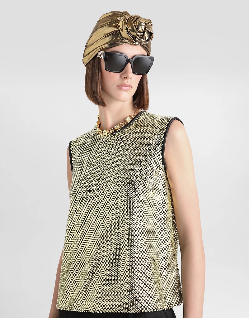 Sleeveless blouse crystal mesh