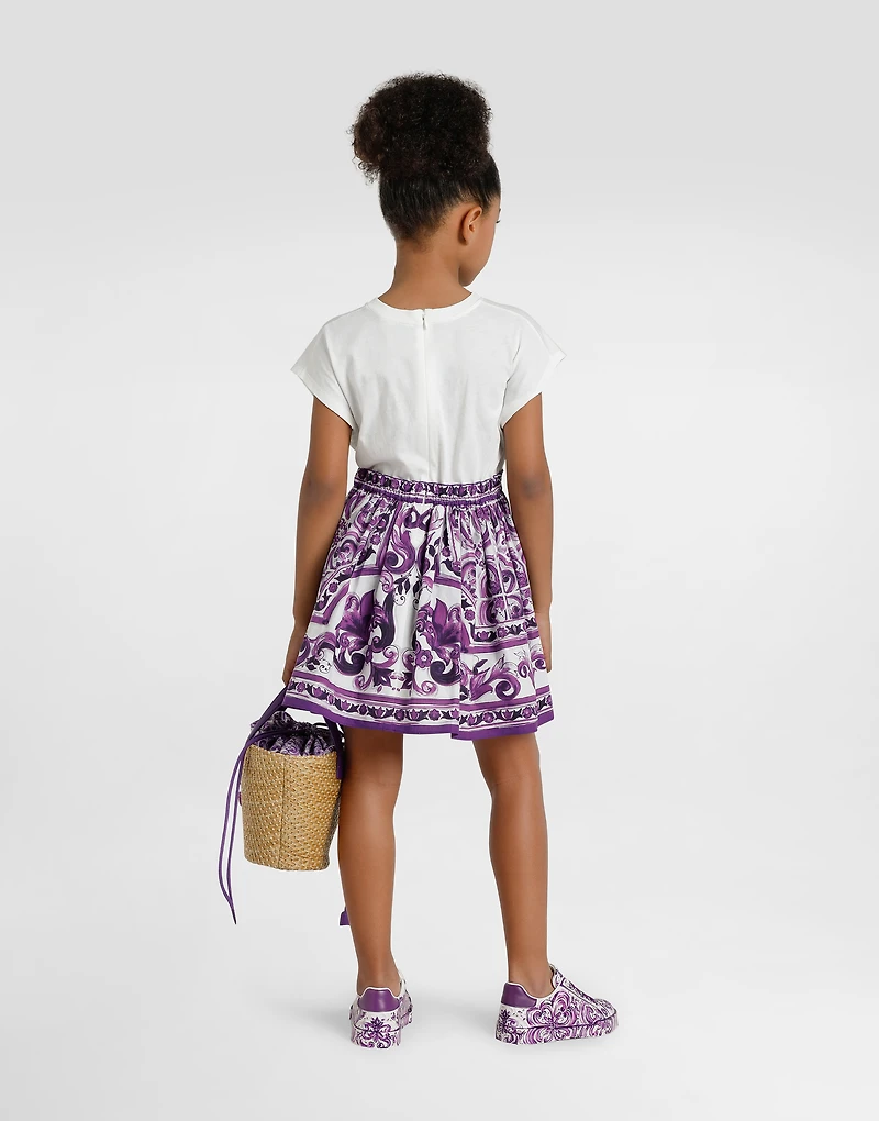 Majolica-print short-sleeved dress