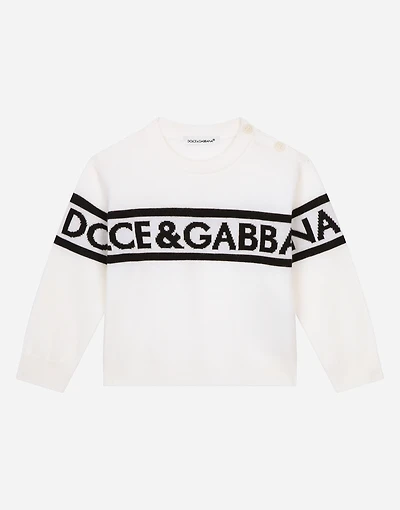 Round-neck sweater with logo inlay