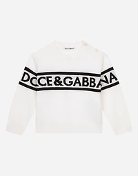 Round-neck sweater with logo inlay