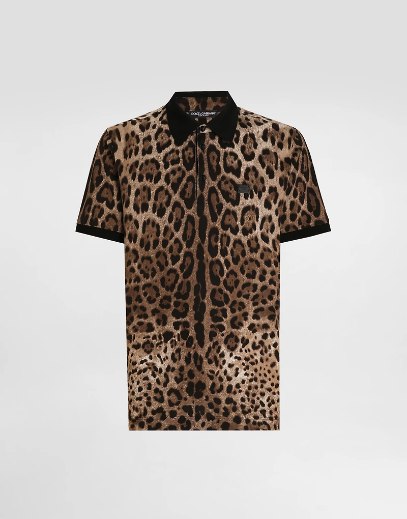 Cotton polo-shirt with leopard print