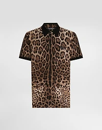 Cotton polo-shirt with leopard print