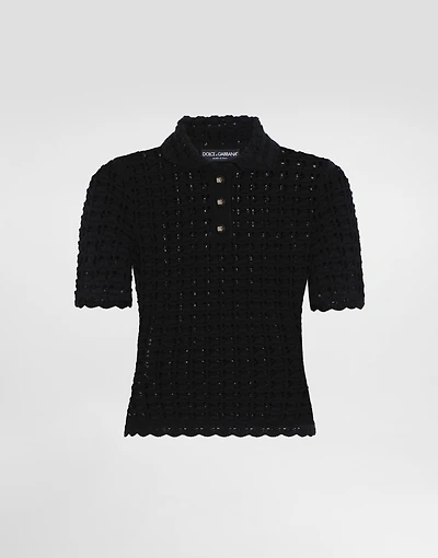 Wool lace-stitch polo-shirt