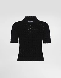 Wool lace-stitch polo-shirt