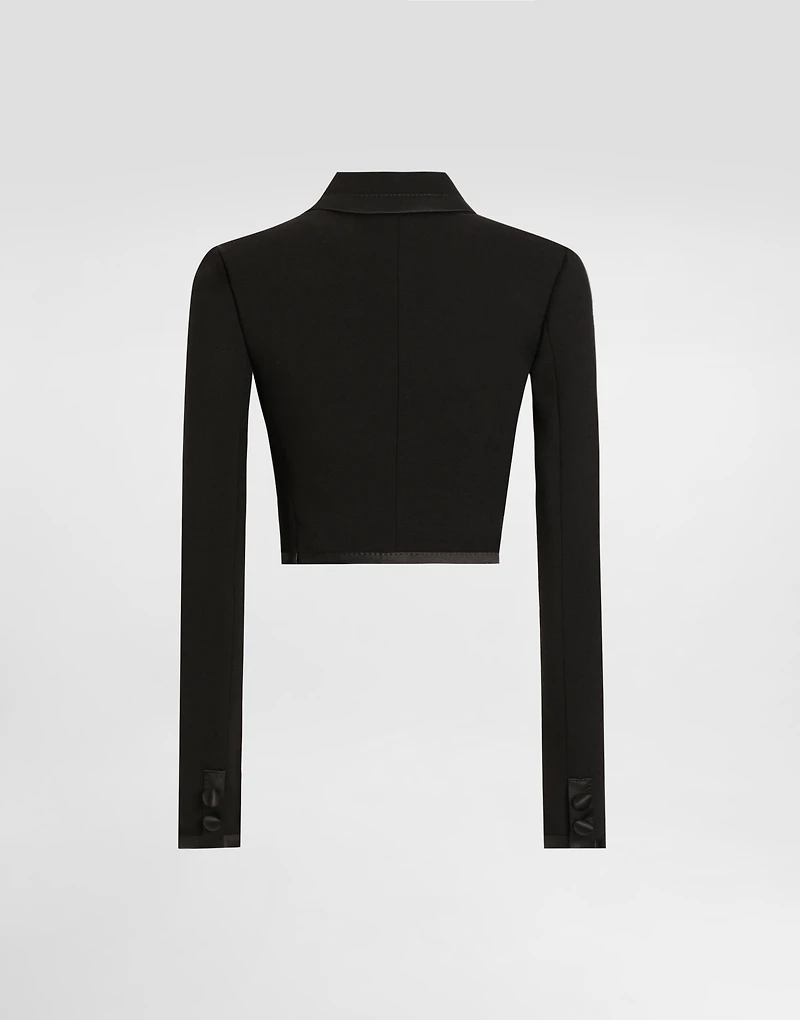 Short double-breasted wool crepe jacket
