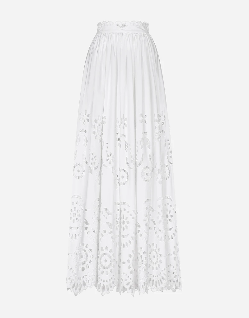 Long cotton circle skirt with cut-out detailing