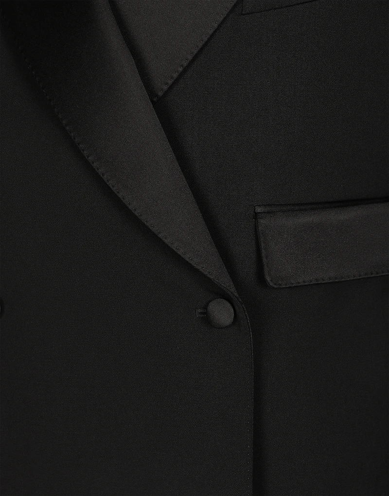 Short double-breasted wool gabardine tuxedo jacket