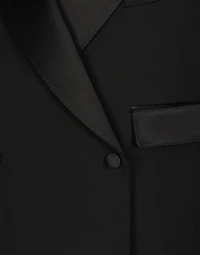 Short double-breasted wool gabardine tuxedo jacket