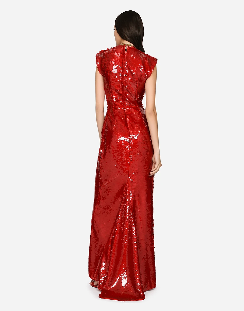 Long sequined dress with draping