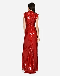 Long sequined dress with draping