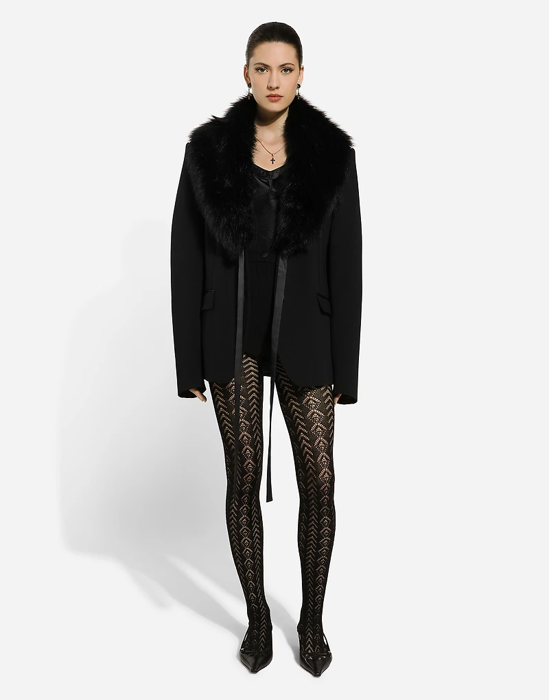 Wool jacket with faux fur collar