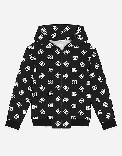 Zip-up jersey hoodie with DG logo print