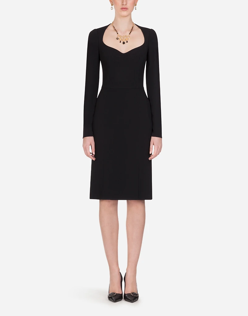 Long-sleeved cady midi dress