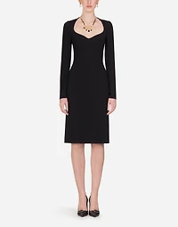 Long-sleeved cady midi dress