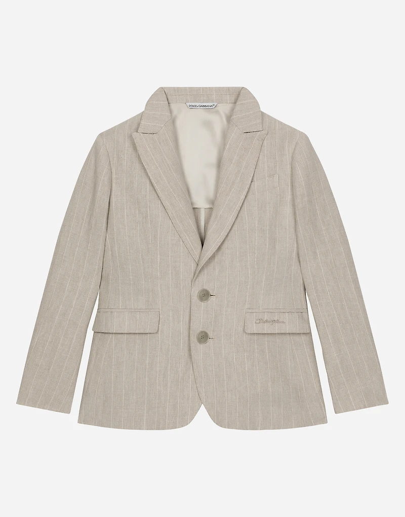 Single-breasted linen jacket with Dolce&Gabbana logo