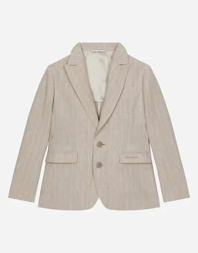 Single-breasted linen jacket with Dolce&Gabbana logo
