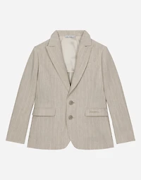 Single-breasted linen jacket with Dolce&Gabbana logo
