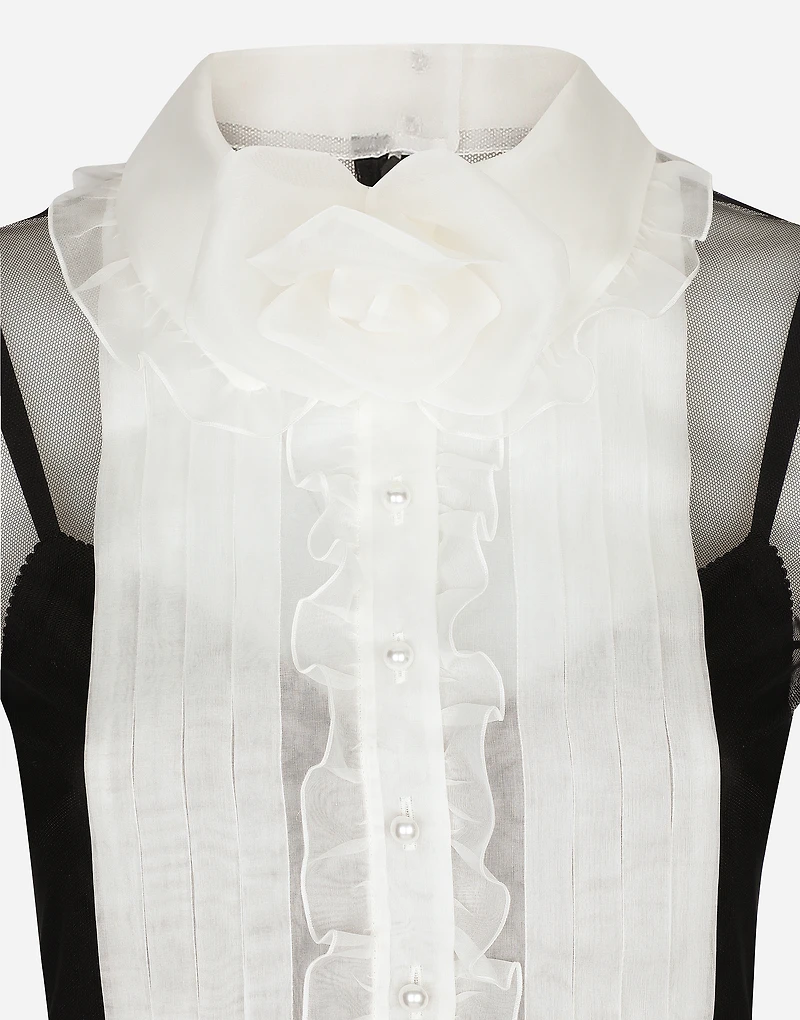 Tulle calf-length dress with organza shirt front