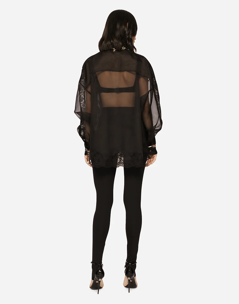 Organza tuxedo shirt with lace inserts