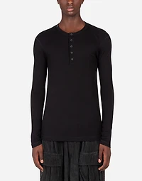 Fine-rib cotton granddad-neck t-shirt with long sleeves