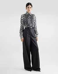 Leopard-print silk satin shirt