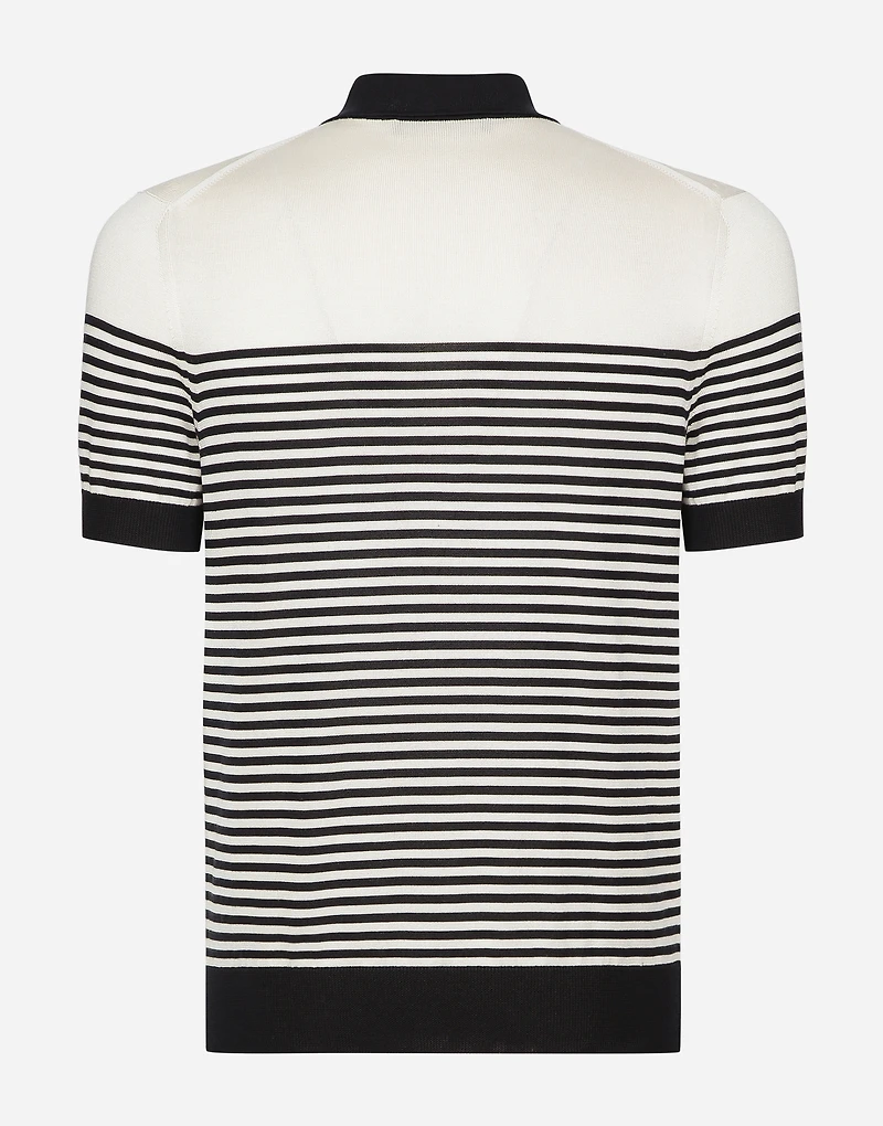 Striped silk polo-shirt with DG patch