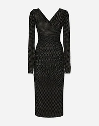 Tulle calf-length dress with draping and polka-dot print