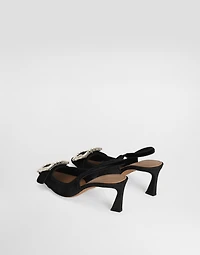 Velvet slingbacks with bejeweled buckle