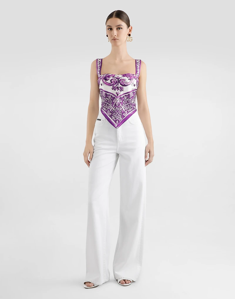 Majolica-print silk top