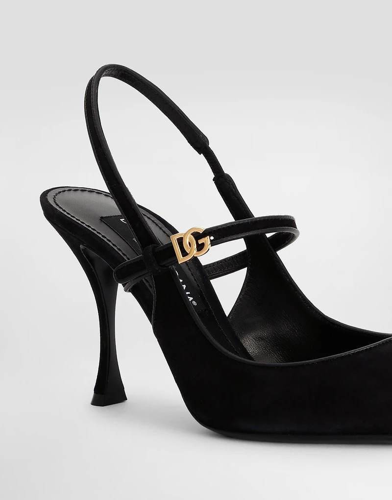 Suede and nappa leather slingback