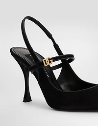 Suede and nappa leather slingback