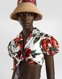 Flower-print poplin shirt