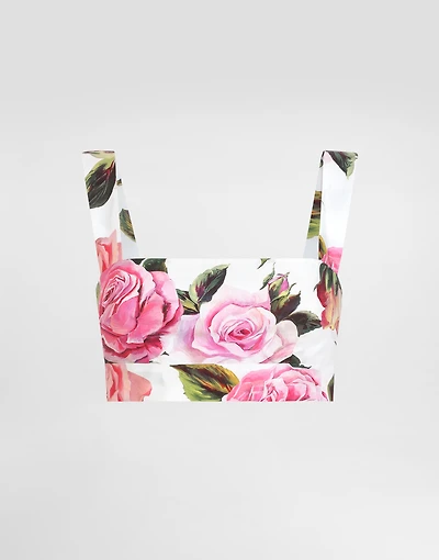 Cotton bralette top with rose print