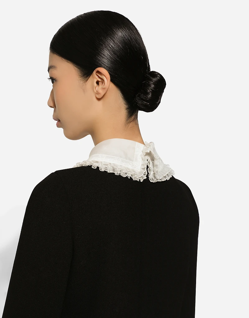 Short wool crepe dress with organza shirt front