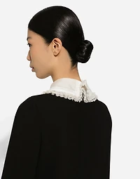 Short wool crepe dress with organza shirt front