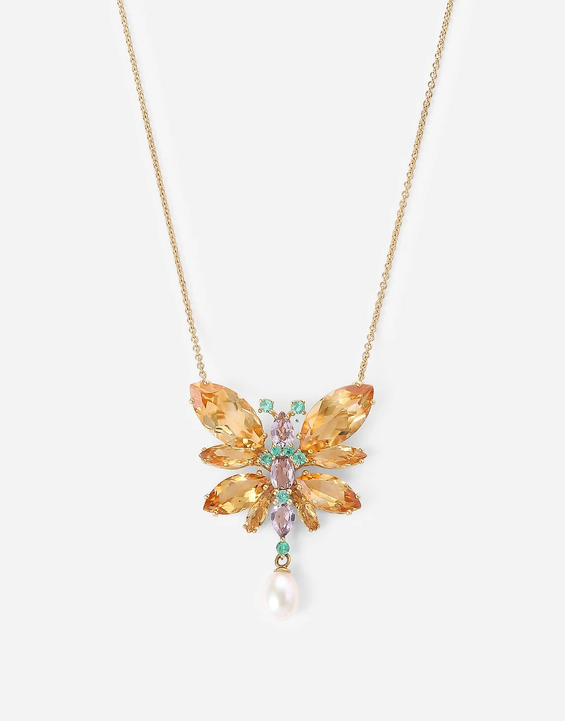 Butterfly Necklace 18-carat yellow gold and citrines