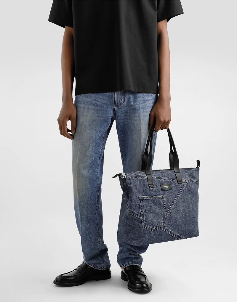 Medium shopper in patchwork denim