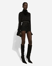Silk jacquard shirt with pleated cuffs and collar