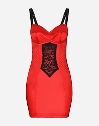 Short satin dress with lace details