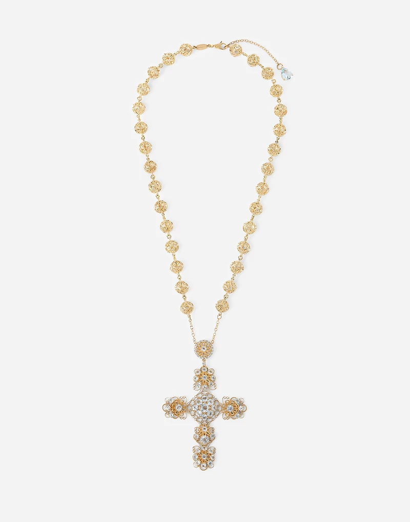 Filigree Necklace 18-carat yellow gold and aquamarines