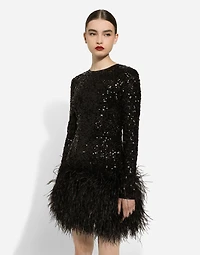 Short sequined dress with feather trim