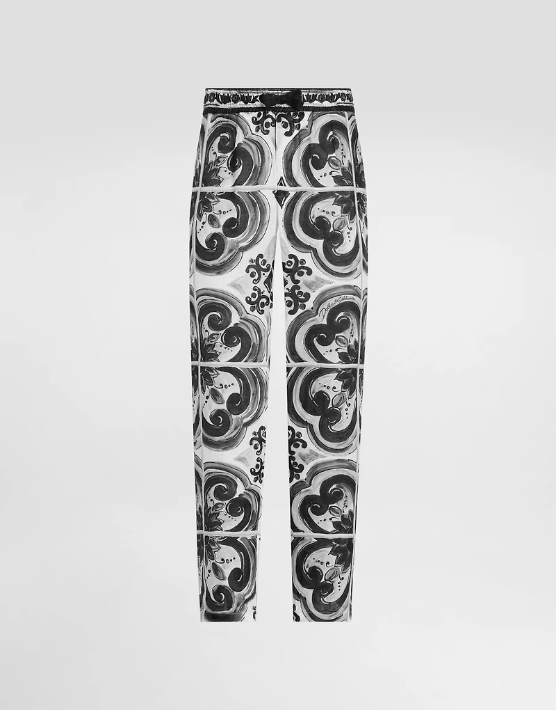 Majolica-print linen trousers