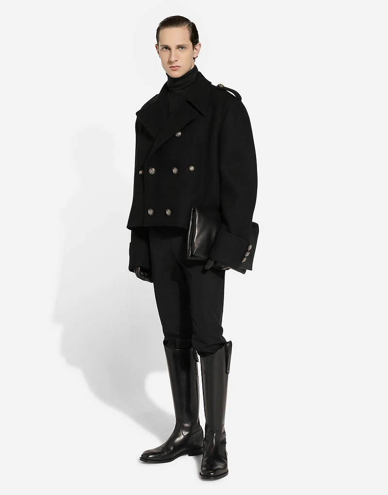 Short wool military-style coat