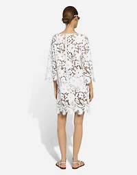 Floaty short cotton dress with floral openwork embroidery