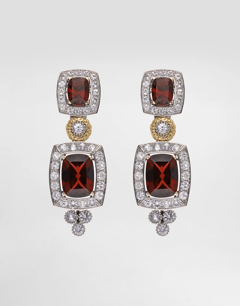 Eleganza Earrings 18-carat white and rose gold, garnets, and sapphires