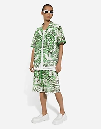 Majolica-print crochet Hawaiian shirt