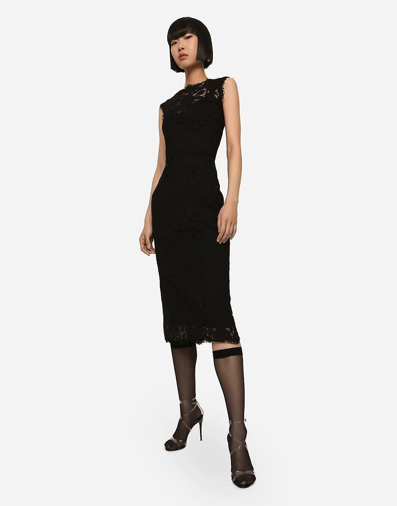 Branded stretch lace calf-length dress