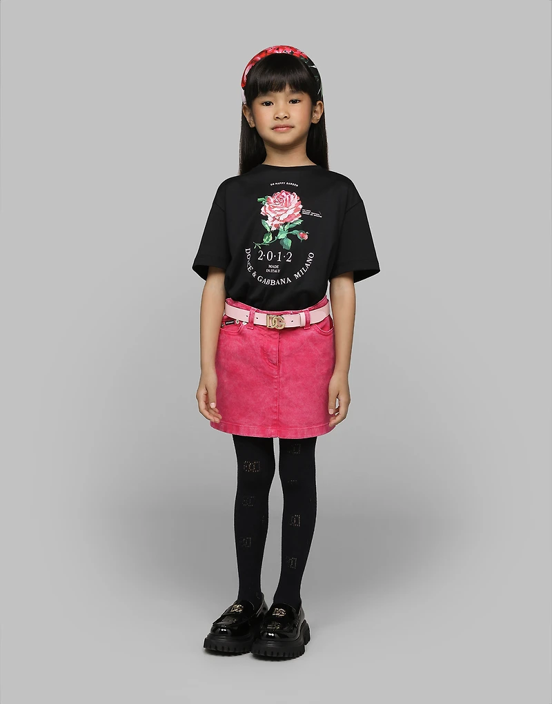 Jersey T-shirt with Dolce&Gabbana logo and rose