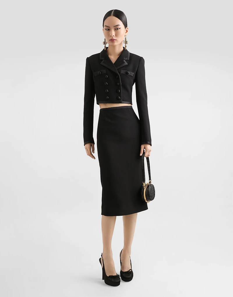 Short double-breasted wool crepe jacket