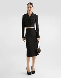 Short double-breasted wool crepe jacket